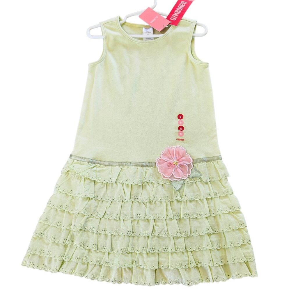 Gymboree Sleeveless Dress Green Size 5 EASTER GARDEN BLOOM Ruffled Summer NWT